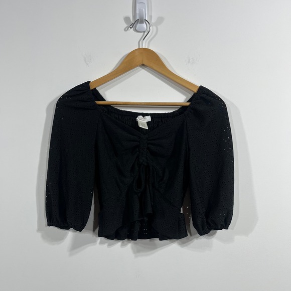 URBAN Romantics Tops - Urban Romantics Eyelet Babydoll Smocked Crop Top Puff Sleeve Small Dark Coquette